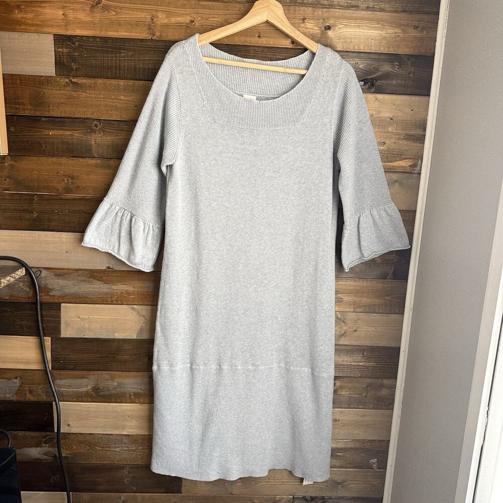 Poetry Cotton Linen Knit Sweater Dress NWT Light Blue Square Neck Flare Sleeve 8